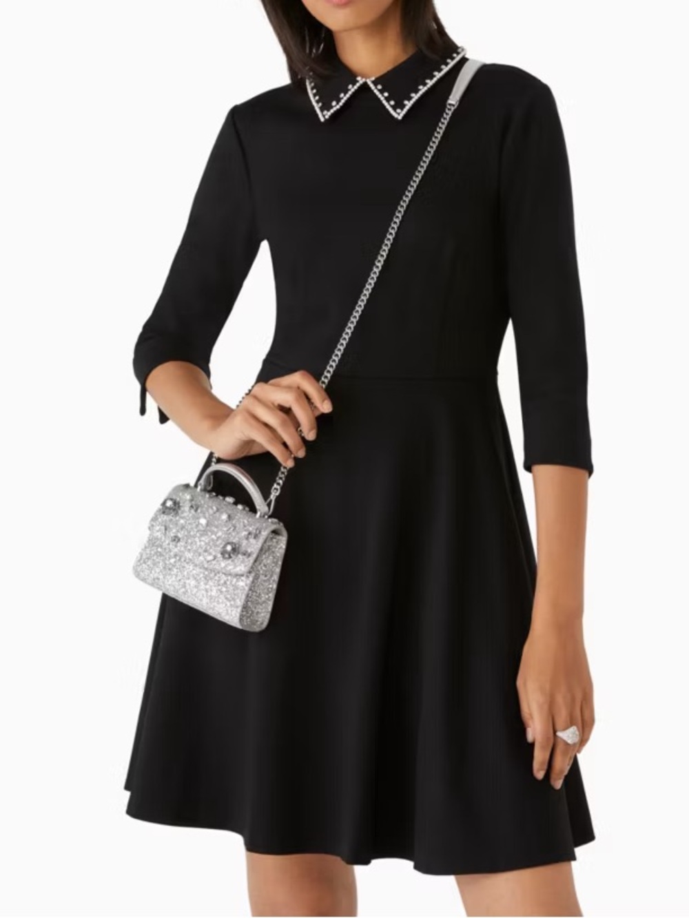 Kate Spade Black Pearl & Diamond Embellished Collar Ponte Dress - Picture 4 of 9